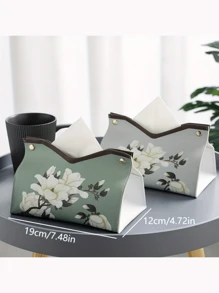 Printed Faux Leather Tissue Box Holder, Waterproof And Easy To Clean, Rectangular Shape, Elegant Vintage Floral Napkin Box, Suitable For Home Living Room Decoration, Office, Travel, Coffee Table, Dining Table, Bedside, Workstation, Dressing Table And More, Cute Room Decoration For Bathroom Home Car Night Light Dressing Table, Lightweight Handbag Organizer