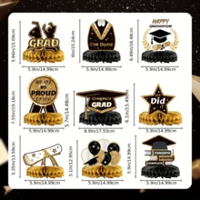 9pcs Graduation Decorations Class Of 2025, Graduation Party Decorations,Congrats Grad Table Centerpiece Congratulate Graduation Honeycomb Table Toppers For Graduation Party Supplies - Multicolor - View 6