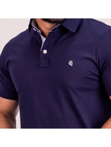 Basic Polo Shirt Premium Cotton Fabric Collar - 藏蓝色 - 查看 4