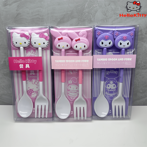 Sanrio 2pcs Sanrio Kulomi Style Spoon Fork Combination Tableware Fork Spoon Highly Attractive Level Set Feeding Two Pieces Set,School Supplies