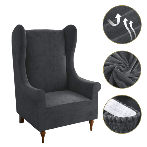 1pc Solid Color Wingback Chair Cover, Modern Design Polyester Velvet Fabric With Elastic Band, Slip-Resistant And Scratch-Resistant, Suitable For Living Room Home Use