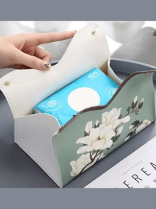Printed Faux Leather Tissue Box Holder, Waterproof And Easy To Clean, Rectangular Shape, Elegant Vintage Floral Napkin Box, Suitable For Home Living Room Decoration, Office, Travel, Coffee Table, Dining Table, Bedside, Workstation, Dressing Table And More, Cute Room Decoration For Bathroom Home Car Night Light Dressing Table, Lightweight Handbag Organizer
