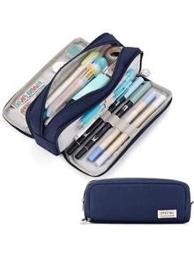 Large Capacity Fabric Pencil Case Layer/Double Sided Pen Bag Pencil Case/School/Office/College YD Stationery - 隨機顏色 - 查看 6