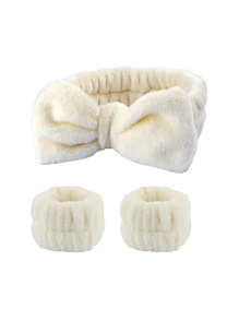 1 pièce Ensemble de serre-tête et bracelet à nœud unicolore pour femmes, accessoires capillaires simples, serre-têtes, élastiques à cheveux
