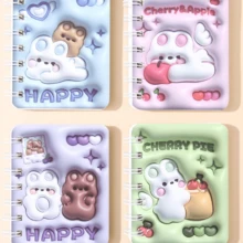 3pcs Random Color & Style Cute Cartoon Spiral Notebook, Expanding Effect High Aesthetic, Cartoon Design, Student Planner Memo Book - Multicolor - View 8