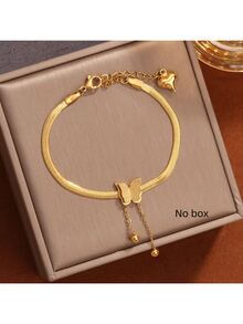 1pc Fashion Stainless Steel Butterfly & Beaded Tassel Bracelet, Suitable For Women Beach Vacation Or Daily Outfit, Also Make Great Gift For Friends - Yellow Gold - View 11