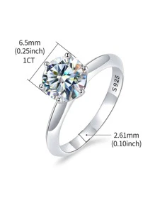 1 pièce Bague de mariage avec 6 griffes, design classique, diamant Moissanite de couleur D de 1 ct, anneau en argent sterling S925, convient pour les fiançailles, les épouses, les petites amies, les cadeaux d'anniversaire, les cadeaux d'anniversaire de mariage, bijoux de mariée de haute qualité