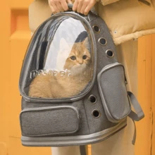 Astronaut Window Dog Cat Carrier Breathable Transparent Backpack Pet Travel Bag - Grey - View 3