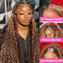 13x4 Highlight Curly Lace Front Human Hair Wigs For Women Brazilian Blonde Deep Wave Frontal Wig 13x4 Hd Lace Colored Wig - S4/27 - 查看 4