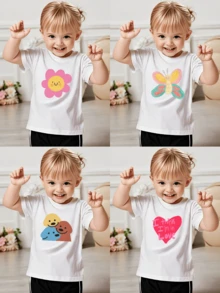 Customized Personalized Photo/Image/Text Design, Birthday/Anniversary/Holiday Graphics, Team/Outdoor/School Uniform, Spring/Summer Girls Short Sleeve Round Neck T-Shirts, Holiday/Birthday Gifts, Casual Tops For Girls - White - View 2