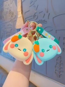 1PC Zippered Silicone Coin Purse, Cute Radish Rabbit Shape,The Mini Bag With Keychain Can Be Used To Store Coins, Earphones And Other Small Items