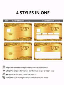 1pc/4pcs Luxury Gold VIP Pattern Stickers, Credit Card Skin Covers, PVC Anti-Fingerprint Ultra-Thin Durable Anti-Scratch Privacy Card Stickers, Suitable For Protecting Bank Cards, Transportation Cards, Campus Cards, School Supplies And Back To School DIY Fashionable Decoration