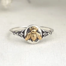 Vintage Boho Bee & Floral Detail Design Ring, Fashion Statement Accessory Suitable For Daily Wear And Gifting - Antique Silver and Gold - View 1