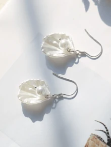 1 Pair Faux Pearl Decorated Shell Design Pendant Earrings - White - View 5