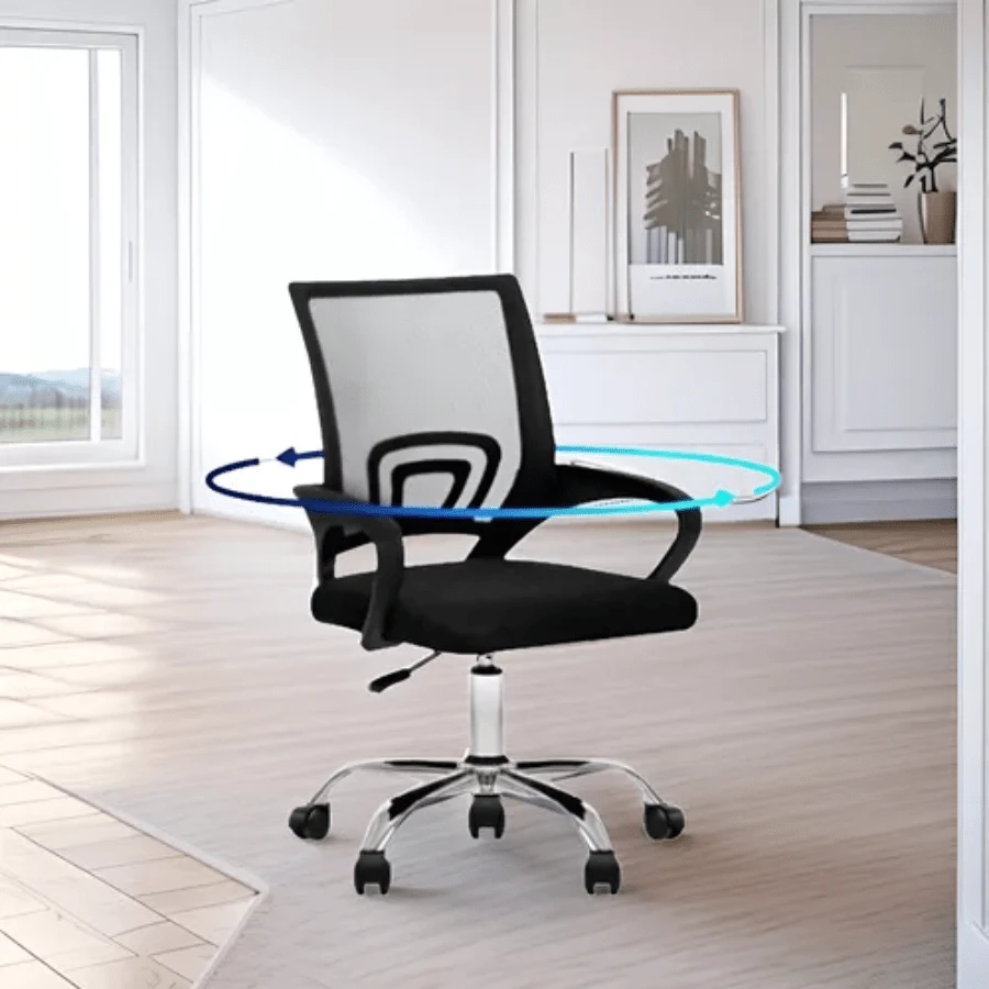 Silla de Oficina Ergonómica con Respaldo de Malla y Base Metálica – Ajustable, Giratoria y Transpirable - Negro - Ver 1