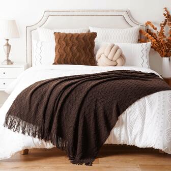 1 st. filt i bohemisk stil, lätt pläd med enfärgad mjuk stickad textur, lämplig för inomhusbruk, daglig användning, Ramadan, Thanksgiving, jul