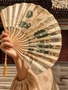1/2Pcs Chinese Classical Folding Fans - Handheld Mother-Of-Pearl Shell Fans For Women, Traditional Cooling Accessories For Summer/Hotels/Wedding Decor, Vintage Cultural Gift Pearl Of The East Screened Chinese Landscape Art
