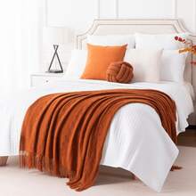 1pc Super Oversized Geometric Pattern Acrylic Knit Fringe Throw Blanket, Machine Washable, Suitable For Sofa, Office, Bed, Camping, Travel, All Seasons, Great As Movie Theme, Holiday, Birthday, Mother's Day Gift - Caramel Colour - View 4