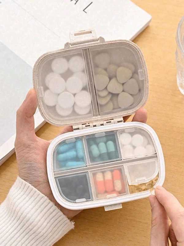 1 pieza Pastillero portátil mini, caja de medicamentos de gran capacidad, caja de almacenamiento de joyas, contenedor de tabletas de medicina compartimentado y sellado, decoración del hogar y el baño, organizador de maquillaje para vacaciones de verano, accesorios de baño, de vuelta a la escuela