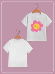 Customized Personalized Photo/Image/Text Design, Birthday/Anniversary/Holiday Graphics, Team/Outdoor/School Uniform, Spring/Summer Girls Short Sleeve Round Neck T-Shirts, Holiday/Birthday Gifts, Casual Tops For Girls - White - View 3