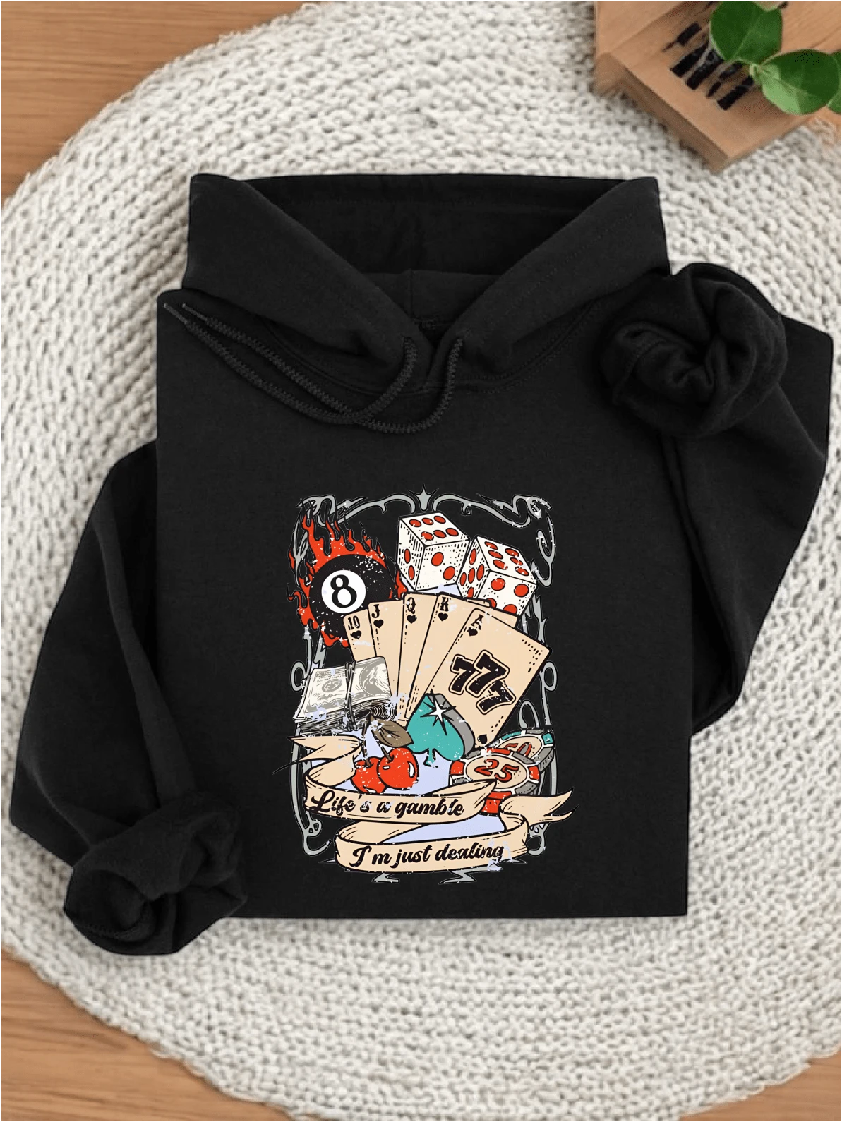 Life's A Gamble I'm Just Dealing Hoodie, Ace Card Player Gift ,Country Girl Hoodies, 777 Hoodie For Women, Poker Card Themed Hoodie, Y2K 90's Cowgirl Outfit. SH-175 - 黑色 - 查看 1