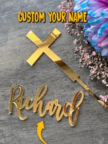 1pc Custom Cake Topper Personalized Name Cake, Charm Acrylic Cross Topper Christening Cake Topper, Custom Name First Holy Baptism Decor,Multi-Functional,Durable,Ornamental,Reusable,Exquisite,Stylish,High-Quality,Colorful,Modern,Custom,Personalized,Unique,Ideal Gifts For Him,Ideal Gifts For Her,Boyfriend,Dad,Girlfriend,Mom,Family,Friends,Tea Room,Home,Garden,Office,Home Decor,Home Decor