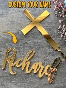 1pc Custom Cake Topper Personalized Name Cake, Charm Acrylic Cross Topper Christening Cake Topper, Custom Name First Holy Baptism Decor,Multi-Functional,Durable,Ornamental,Reusable,Exquisite,Stylish,High-Quality,Colorful,Modern,Custom,Personalized,Unique,Ideal Gifts For Him,Ideal Gifts For Her,Boyfriend,Dad,Girlfriend,Mom,Family,Friends,Tea Room,Home,Garden,Office,Home Decor,Home Decor