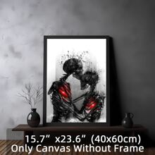 1 Pieza Impresión en lienzo, póster en lienzo, pintura impresa, arte de pared en lienzo de pareja de esqueletos abrazados, póster de amor de esqueleto, decoración moderna de pared para el hogar, decoración de pared, decoración del hogar sin marco, decoración de Halloween, decoración de otoño, decoración de habitación