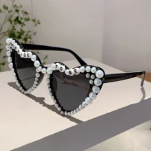 1 pièce Lunettes de mode en forme de cœur pour femmes avec décoration de fausses perles, lunettes de style mariage de couleur unie avec lettrage "FUTURE MARIÉE", lunettes commémoratives de mariage, cadeau décoratif