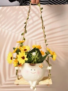 1pc Glossy Swing Smiling Face Planter Pot Head, Small Hanging Planter For Indoor Outdoor Plants, Cute Hanging Flower Pot For String Of Pearls Plant Live, Happy Resin Succulent Planter Gifts Birthday Graduation