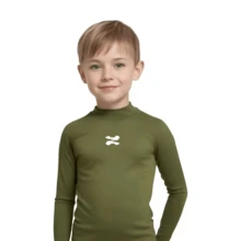 Playera Deportiva de Licra de Compresión Infantil Manga Larga | Protección Solar | Tecnología Dry Fit | Hecho en México | Más de 20 Colores Disponibles | Para Todos los Deportes | No Pierde Elasticidad - Verde militar - Ver 2