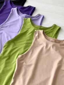 Eatifa Women's Tank Tops Blouse Microfiber Polyamide Double Basic Elegant Fashion Blogger - 黑色 - 查看 7