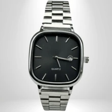 Men's Retro Vintage Classic Square Silver/Black Watch - MCS SILVER BLACK BACKGROUND - View 1