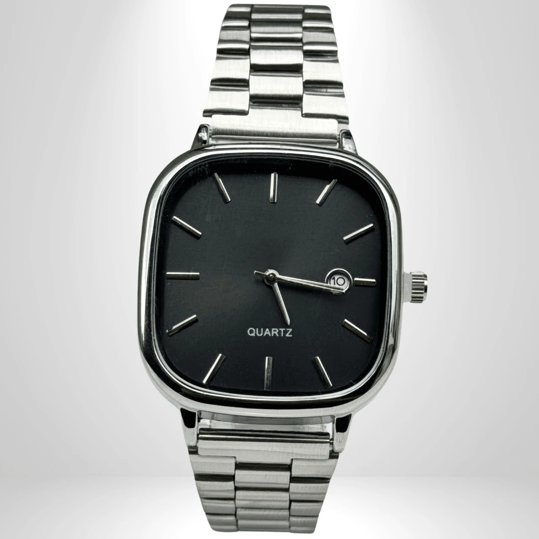 Men's Retro Vintage Classic Square Silver/Black Watch - MCS SILVER BLACK BACKGROUND - View 1