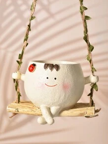 1pc Glossy Swing Smiling Face Planter Pot Head, Small Hanging Planter For Indoor Outdoor Plants, Cute Hanging Flower Pot For String Of Pearls Plant Live, Happy Resin Succulent Planter Gifts Birthday Graduation