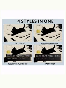 1pc Cartoon Cat Reading Book Creative Card Sticker, PVC Fingerprint-Resistant Credit Card Skin Cover, Suitable For Transportation Card, Student ID, Debit Card, Bank Card, Credit Card DIY Decoration