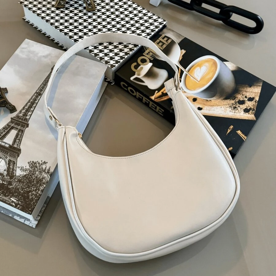 Moon Compact Minimalist Small Women's Shoulder Bag - Champagne - View 1