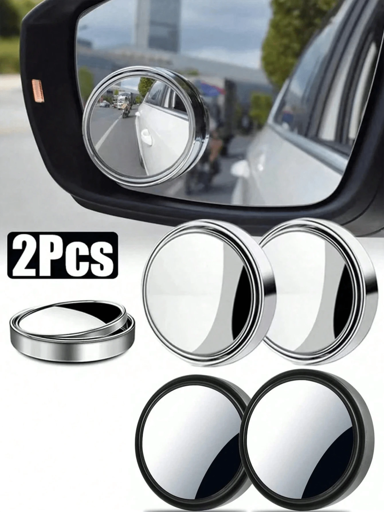 2 piezas de espejos convexos auxiliares ajustables de 360 grados para el punto ciego, marco redondo de ángulo amplio que se adapta al espejo retrovisor del coche