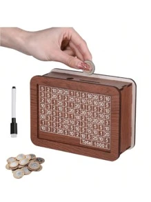 1 pieza Hucha de madera creativa, alcancía con objetivo de conteo, lata de ahorro de efectivo decorativa de madera, para ensamblar DIY, adecuada para niños y niñas, color al azar, útiles escolares, de vuelta a la escuela
