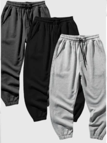 Kit 3 Thick Men's Sweatpants - Comfort And Style With Cuff - 紅白色 - 查看 1