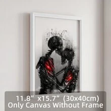 1 Pieza Impresión en lienzo, póster en lienzo, pintura impresa, arte de pared en lienzo de pareja de esqueletos abrazados, póster de amor de esqueleto, decoración moderna de pared para el hogar, decoración de pared, decoración del hogar sin marco, decoración de Halloween, decoración de otoño, decoración de habitación
