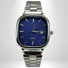 Men's Retro Vintage Classic Square Silver/Blue Watch - MCS SILVER BLUE BACKGROUND - View 1