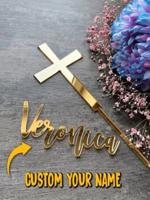 1pc Custom Cake Topper Personalized Name Cake, Charm Acrylic Cross Topper Christening Cake Topper, Custom Name First Holy Baptism Decor,Multi-Functional,Durable,Ornamental,Reusable,Exquisite,Stylish,High-Quality,Colorful,Modern,Custom,Personalized,Unique,Ideal Gifts For Him,Ideal Gifts For Her,Boyfriend,Dad,Girlfriend,Mom,Family,Friends,Tea Room,Home,Garden,Office,Home Decor,Home Decor
