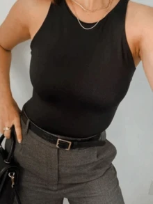 Eatifa Women's Tank Tops Blouse Microfiber Polyamide Double Basic Elegant Fashion Blogger - 黑色 - 查看 1