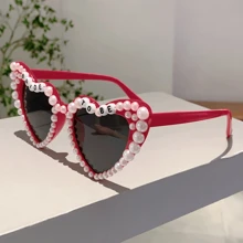 1 pièce Lunettes de mode en forme de cœur pour femmes avec décoration de fausses perles, lunettes de style mariage de couleur unie avec lettrage "FUTURE MARIÉE", lunettes commémoratives de mariage, cadeau décoratif