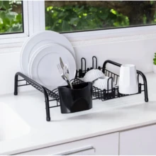 Organizador Escorredor De Louça Para Cozinha Pratos E Talheres Plastico E Metal Preto - Preto - Visão 1