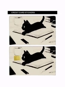 1pc Cartoon Cat Reading Book Creative Card Sticker, PVC Fingerprint-Resistant Credit Card Skin Cover, Suitable For Transportation Card, Student ID, Debit Card, Bank Card, Credit Card DIY Decoration