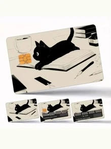 1pc Cartoon Cat Reading Book Creative Card Sticker, PVC Fingerprint-Resistant Credit Card Skin Cover, Suitable For Transportation Card, Student ID, Debit Card, Bank Card, Credit Card DIY Decoration