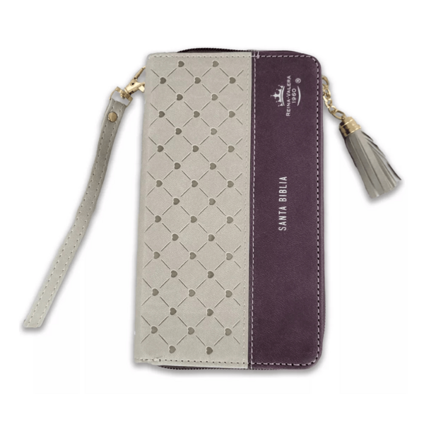 Biblia RV1960 horizonte chequera crema/cafe imitacion piel con zipper, letra 8 puntos