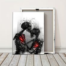 1 Pieza Impresión en lienzo, póster en lienzo, pintura impresa, arte de pared en lienzo de pareja de esqueletos abrazados, póster de amor de esqueleto, decoración moderna de pared para el hogar, decoración de pared, decoración del hogar sin marco, decoración de Halloween, decoración de otoño, decoración de habitación